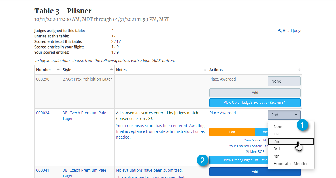 Allergens and Entry Details on Scoresheet