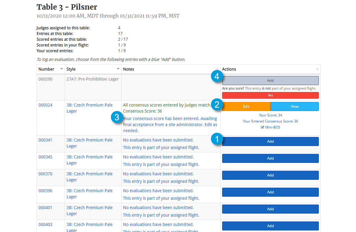 Judging Dashboard Actions