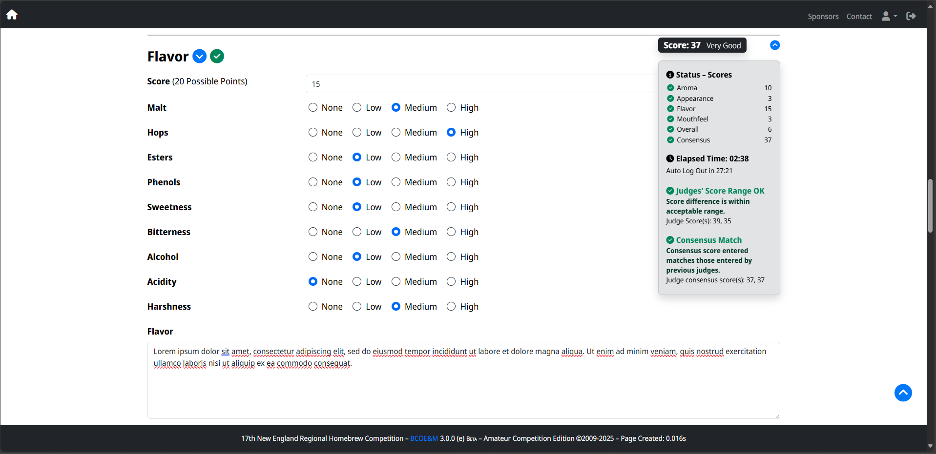 Checklist Scoresheet